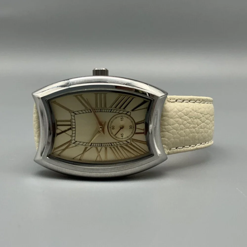 Steel By Design Womens Watch 32mm Cream Dial Silver Tone Leather New Battery